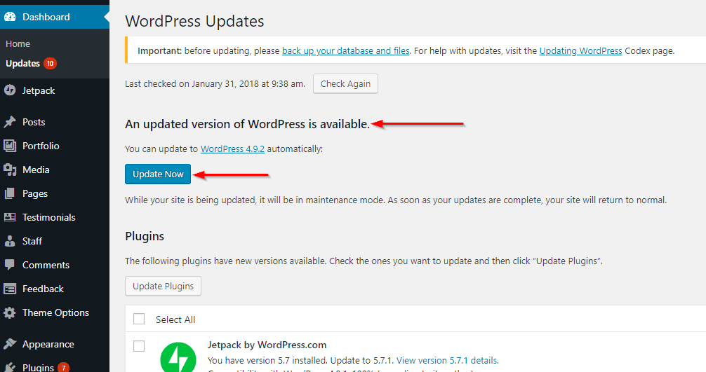 Install WordPress Updates to make wordpress more secure
